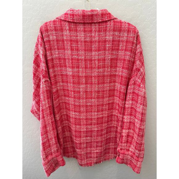 ZARA | Pink Plaid Tweed Preppy Button-Up Oversized Shacket | XL - Picture 4 of 6
